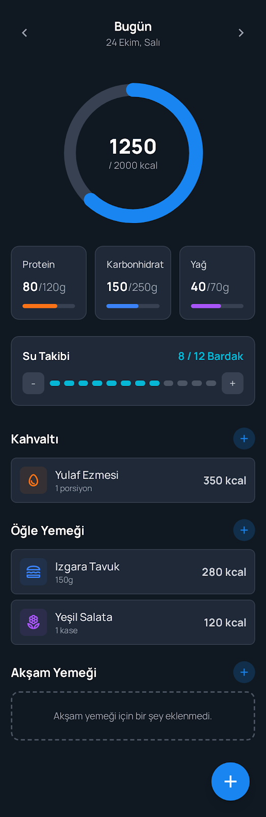 Biotrack — meal tracking screen